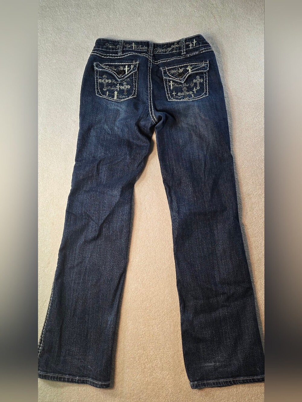 Cowgirl Tuff Victory Believe Jeans Embroidered Crosses Bootcut Riding Womens 31